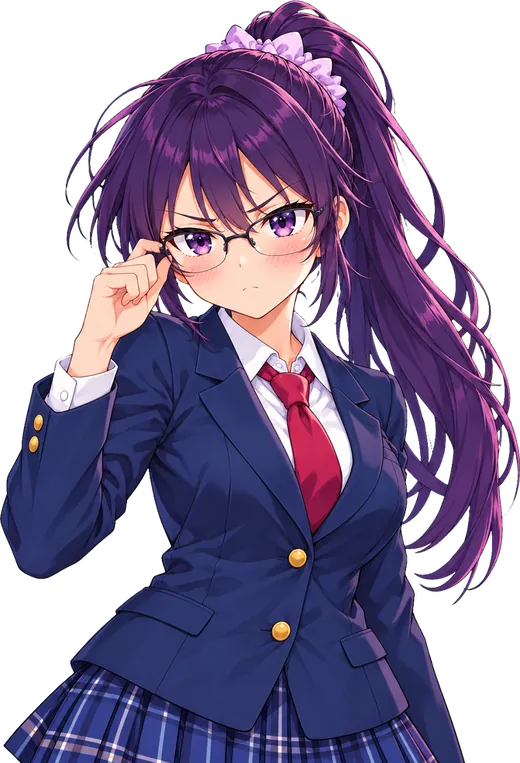 Mika, the student council president, adjusting her glasses.